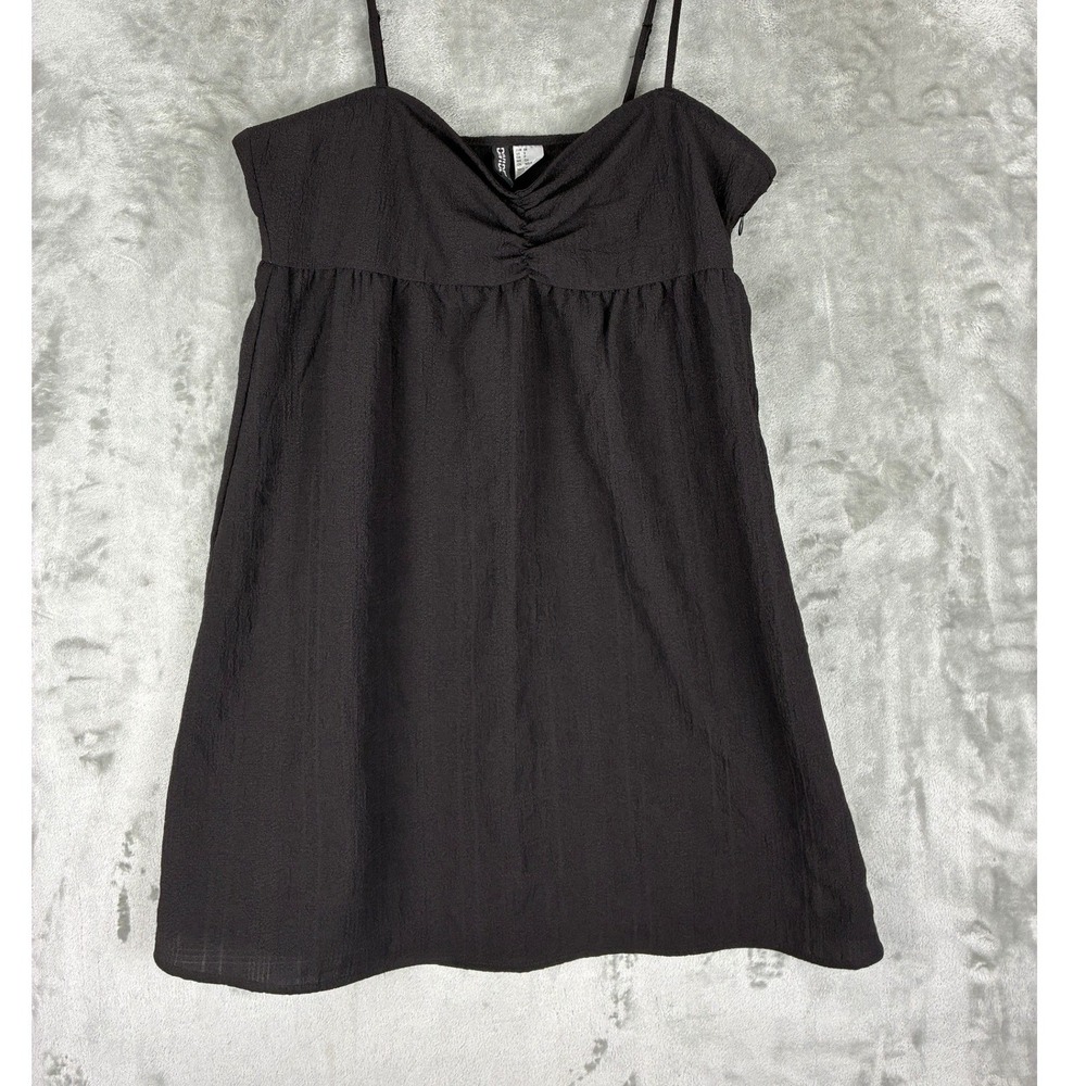 H&M Divided Womens Small Black Empire Waist Mini Dress Ruched Spaghetti Strap